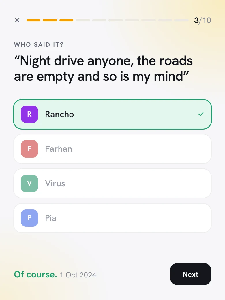 Games from your chat: A real line from the chat. Guess who sent it.